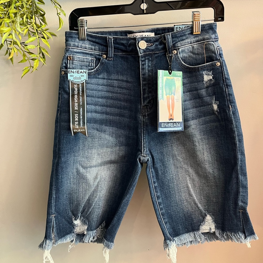 Distressed Bermuda Jean Shorts